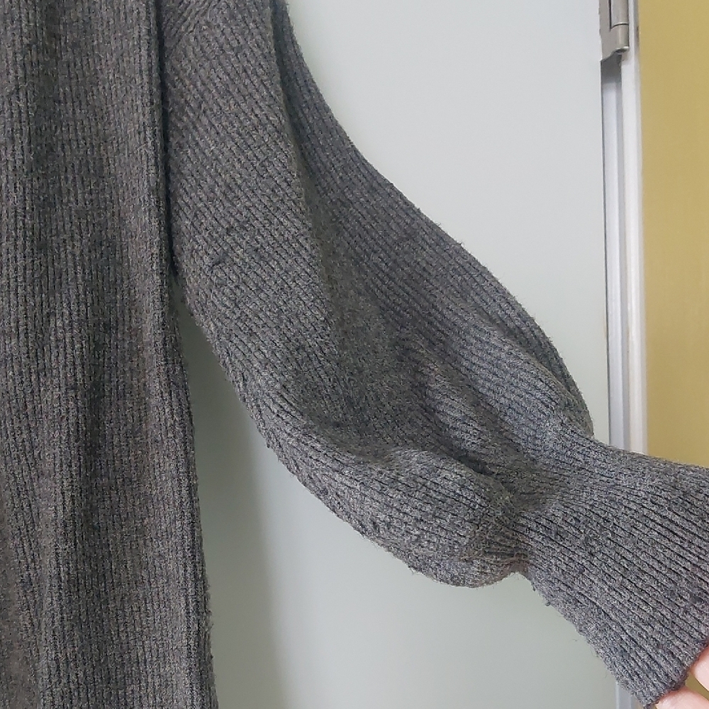Dreamers Dark Gray Charcoal Knit Open Cardigan With Balloon Sleeves Size XS - Picture 2 of 5